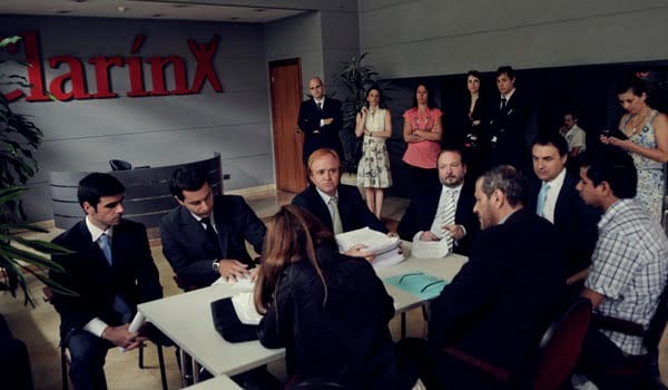 Argentine Congressman Sabbatella, head AFSCA, meets Clarin's lawyer Cassino at Clarin newspaper headquarters in Buenos Aires